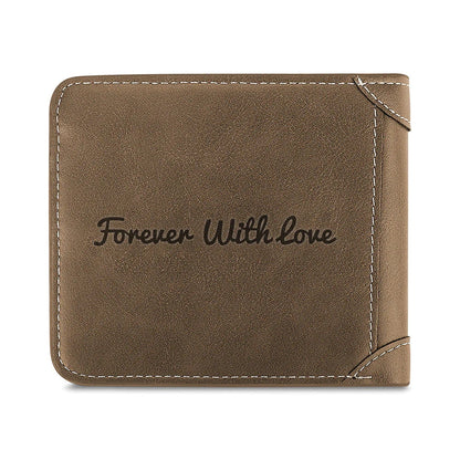 Grey personalised bifold wallet with landscape photo printed on the front, a meaningful custom photo wallet keeps loved ones close