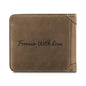 Grey personalised bifold wallet with landscape photo printed on the front, a meaningful custom photo wallet keeps loved ones close