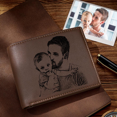 Personalised Engraved Men's RFID Blocking Leather Wallet | Anti-Theft Photo Billfold