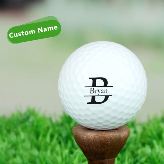 Personalised engraved name golf ball with UV-printed custom text, white rubber wind-tunnel surface for improved distance and accuracy, ideal custom golf gift