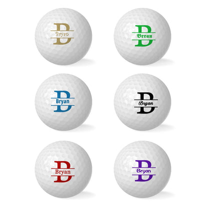 Custom monogram golf ball detail – personalised initials printed on premium golf ball, easy to spot on the fairway and ideal groomsmen gift