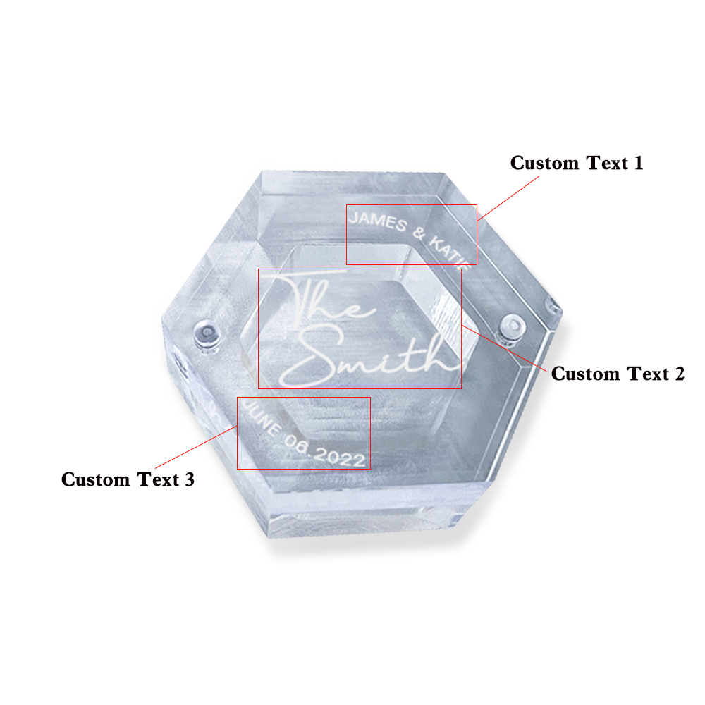 Personalised Acrylic & Walnut Wedding Ring Box - Custom Hexagonal Jewelry Gift