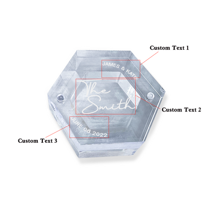 Personalised Acrylic & Walnut Wedding Ring Box - Custom Hexagonal Jewelry Gift