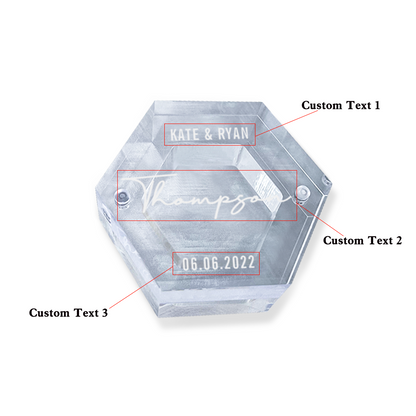 Personalised Acrylic & Walnut Wedding Ring Box - Custom Hexagonal Jewelry Gift