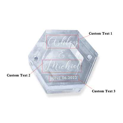 Personalised Acrylic & Walnut Wedding Ring Box - Custom Hexagonal Jewelry Gift