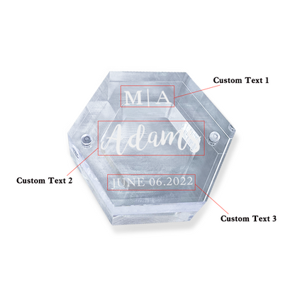 Personalised Acrylic & Walnut Wedding Ring Box - Custom Hexagonal Jewelry Gift