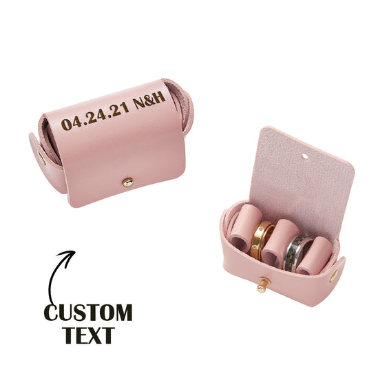 Open personalised leather ring pouch showing central divider for two rings — handcrafted double ring box for ring‑bearer and long‑term wedding keepsake