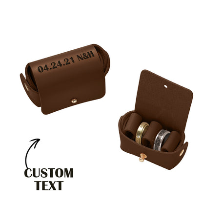 Open personalised leather ring pouch showing central divider for two rings — handcrafted double ring box for ring‑bearer and long‑term wedding keepsake