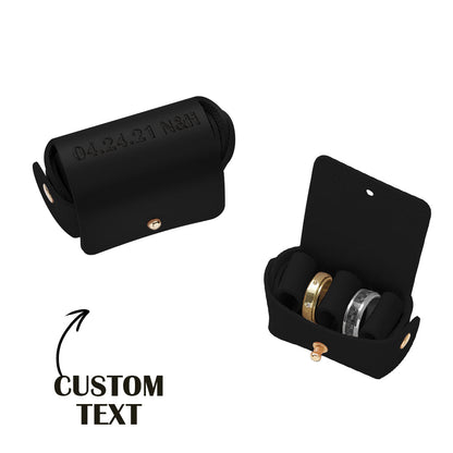 Side view of personalised leather double ring pouch highlighting secure hardware, neat stitching and compact, low‑profile design for weddings