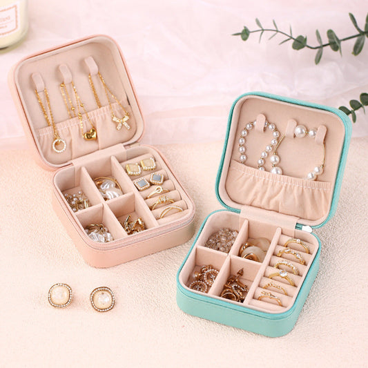Personalised birth flower jewellery box with name – compact PU leather travel jewellery organiser