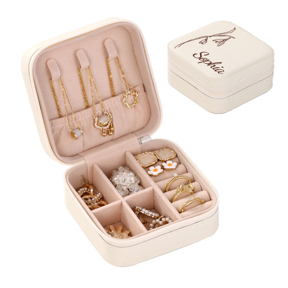 Personalised compact jewellery box displayed with wedding stationery – perfect for bridesmaids and brides