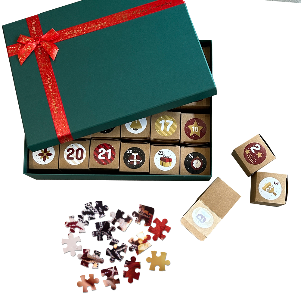 Packaged personalised photo Advent calendar jigsaw puzzle — customisable with your photo and personalised text, ready to dispatch