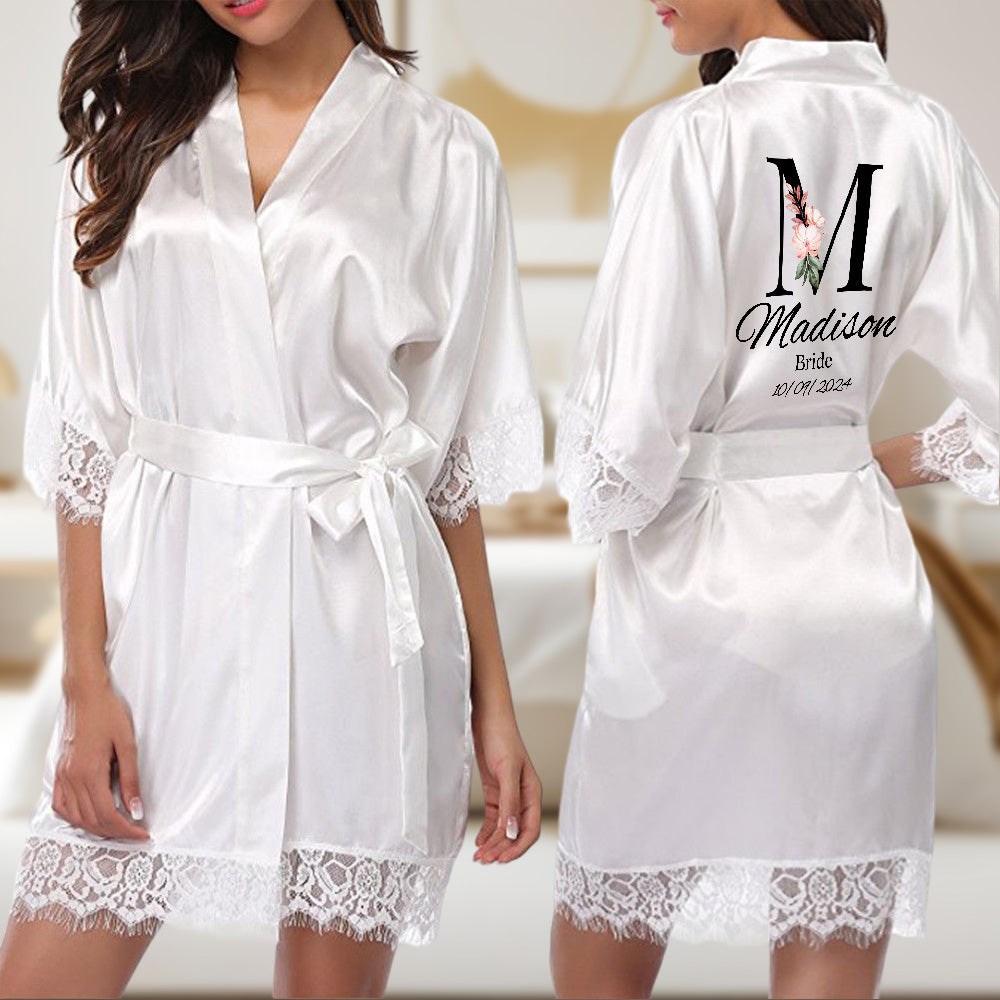 Personalised Floral Bridesmaid & Bride Robe - Customisable Wedding Gift