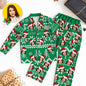 Custom Face Christmas Pyjamas close‑up (Variant A) – high‑definition personalised face print on soft modal panel, vivid heat‑transfer colours