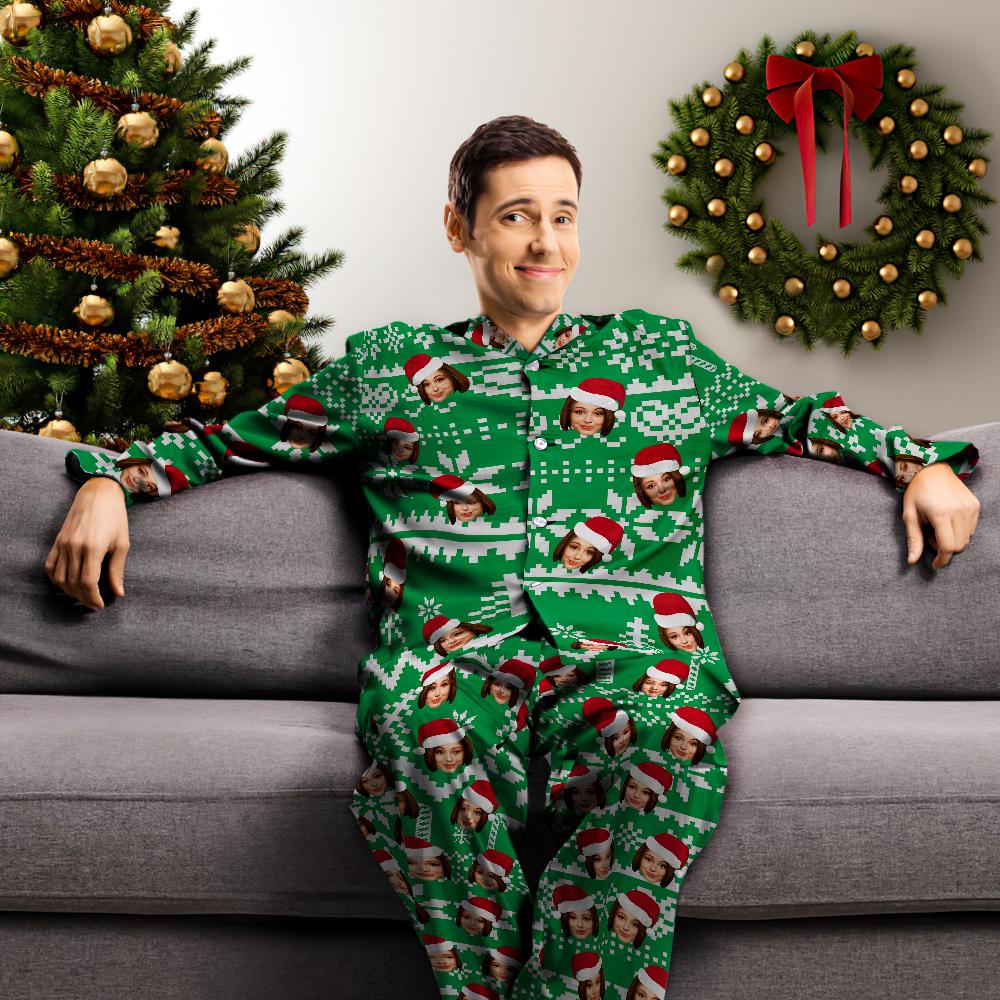 Custom Face Christmas Pyjamas close‑up (Variant B) – crisp heat‑transfer print detail, breathable modal body with cotton neck for comfort