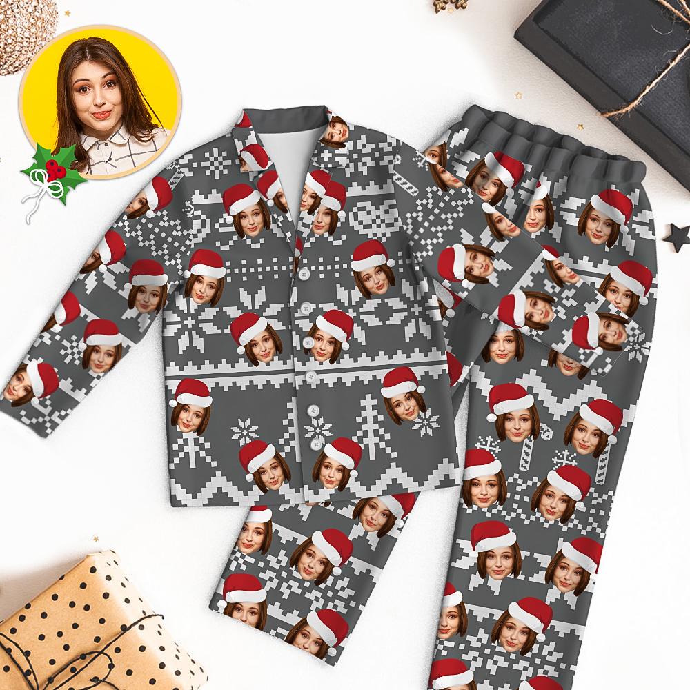 Custom Face Christmas Pyjamas close‑up (Variant B) – crisp heat‑transfer print detail, breathable modal body with cotton neck for comfort
