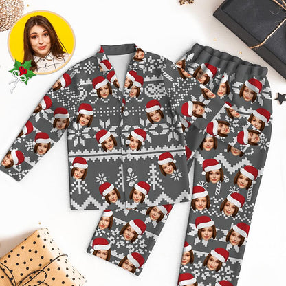 Custom Face Christmas Pyjamas close‑up (Variant B) – crisp heat‑transfer print detail, breathable modal body with cotton neck for comfort