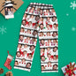 Model wearing personalised custom-face Christmas pyjamas with reindeer — cosy family matching set ideal for festive mornings and personalised gifts