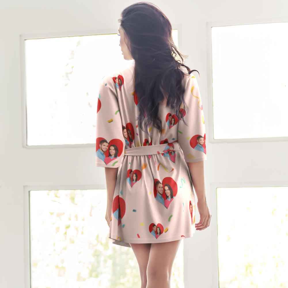 Custom Personalized Pajamas Photo Couple Love Women's Short Pajama Kimono Robe Sleepwear