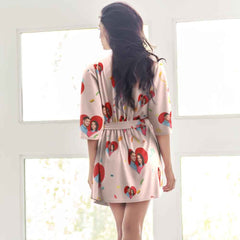 Custom Personalized Pajamas Photo Couple Love Women's Short Pajama Kimono Robe Sleepwear