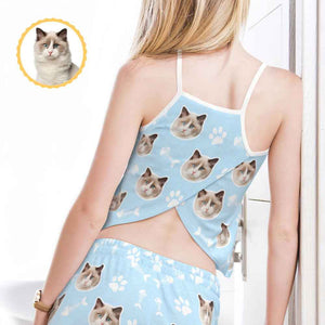 Custom Face Shorty Pajama Shorts Cute Cat Photo Summer Strap Pajamas