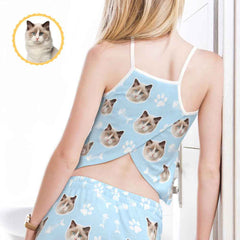 Custom Face Shorty Pajama Shorts Cute Cat Photo Summer Strap Pajamas