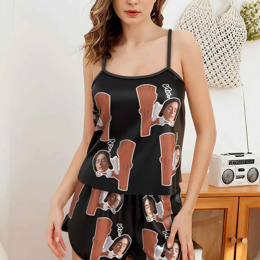 Custom Face Pajamas Suspender Sleepcoat Shorts Lingerie Set Summer Sleepwear - Koalas