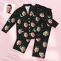 Flat-lay of full personalised starry sky pyjama set — custom photo face pyjamas made to order
