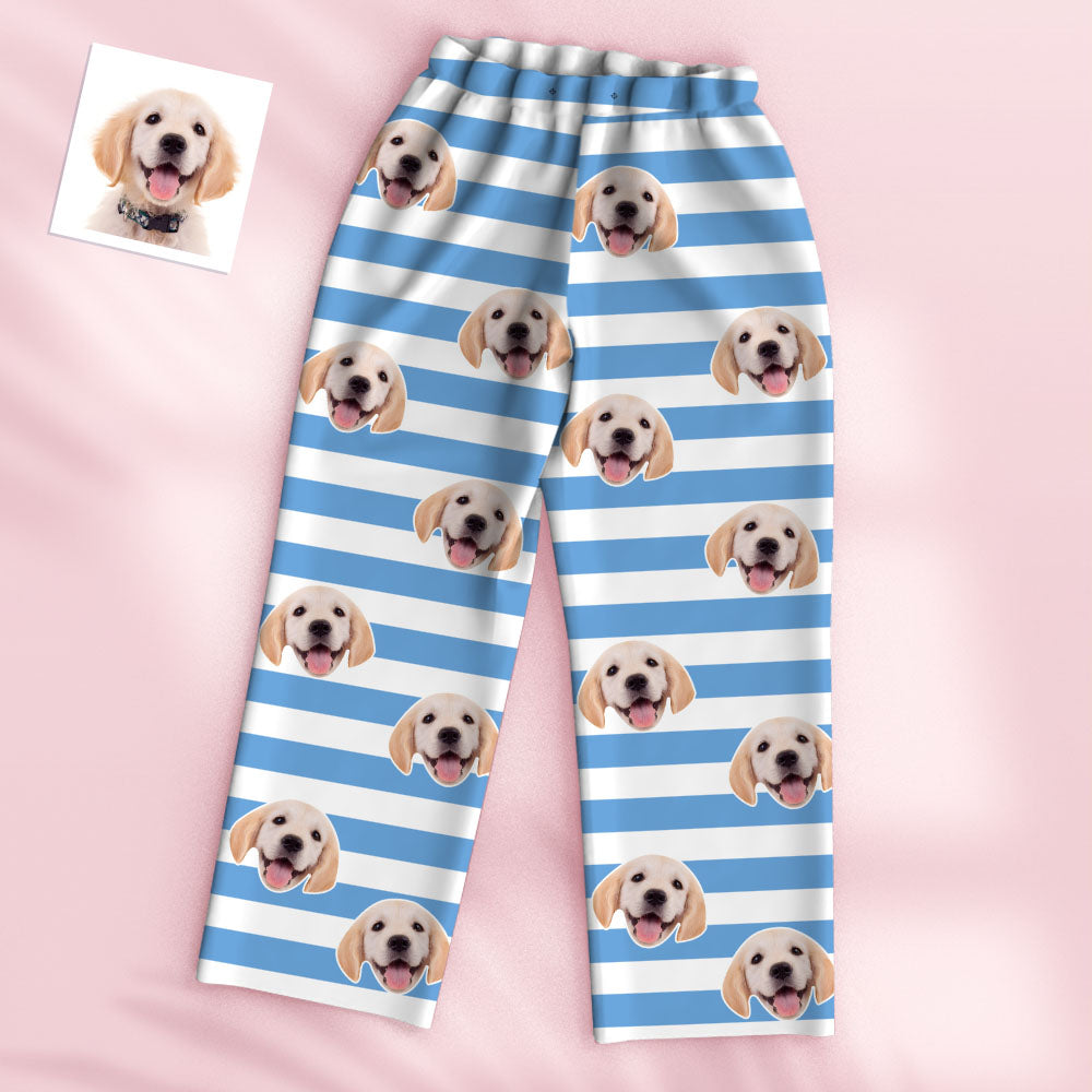 Personalised pyjamas printed with a pet face (dog) on soft unisex loungewear – unique custom gift