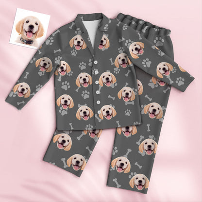 Close‑up of custom face print detail on personalised pyjamas showing crisp cut‑out and vibrant colours on soft stretch fabric