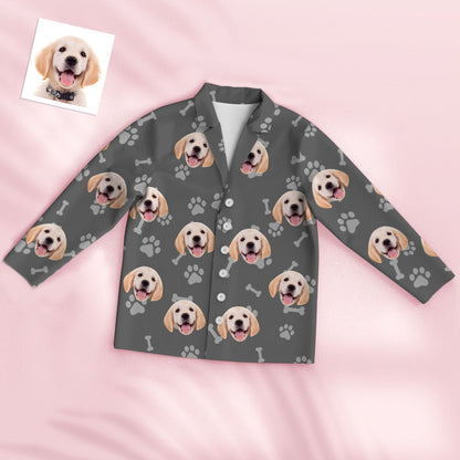 Close‑up of custom face print detail on personalised pyjamas showing crisp cut‑out and vibrant colours on soft stretch fabric