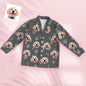 Close‑up of custom face print detail on personalised pyjamas showing crisp cut‑out and vibrant colours on soft stretch fabric