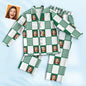 Close-up of personalised face cutout on pyjama top highlighting natural placement and crisp print for bespoke photo pyjamas