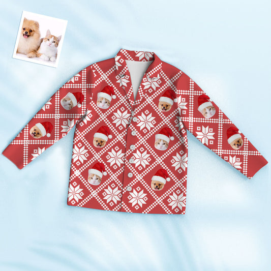 Personalised Photo Face Pyjamas front view with customised face print — cosy unisex Christmas novelty gift
