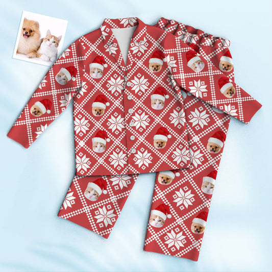 Personalised Photo Face Pyjamas front view with customised face print — cosy unisex Christmas novelty gift