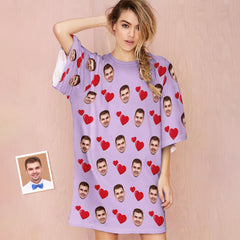 Custom Photo Face Nightdress | Personalised Oversized Nightshirt | Heart Design Gift for Women