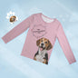 Personalised Pet Photo & Name Pyjamas – cosy at-home lifestyle image of women's round-neck pyjama set with custom pet photo and name, great gift idea