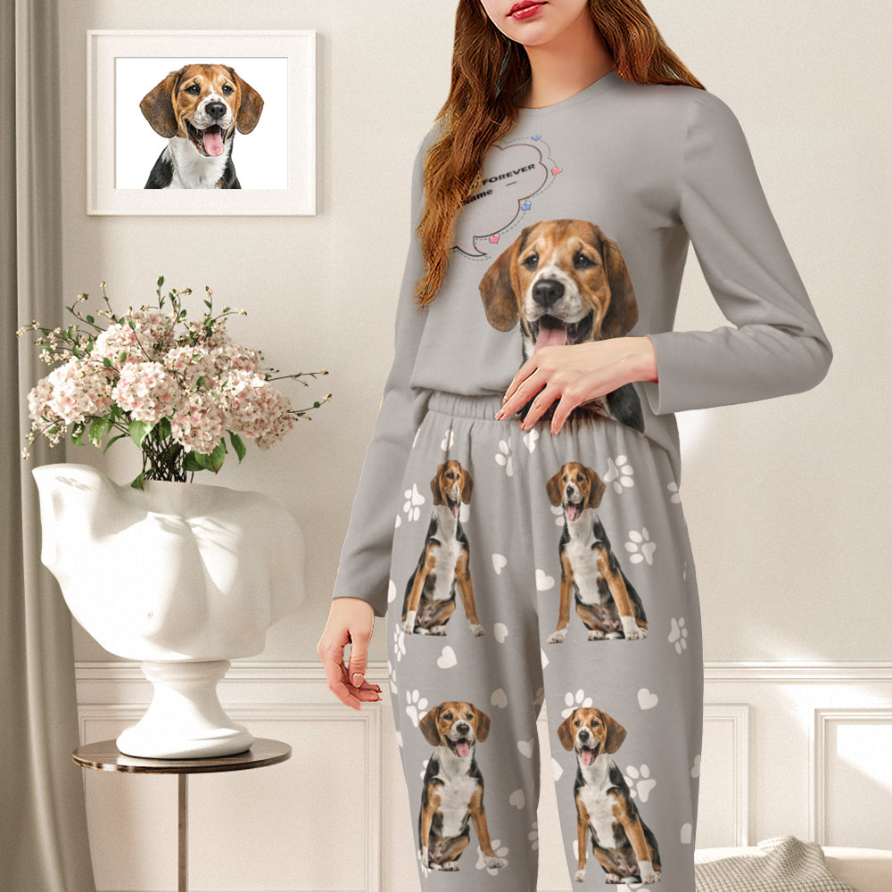 Personalised Pet Photo & Name Pyjamas – detail of matching bottoms showing print alignment and soft fabric finish on women's pyjamas