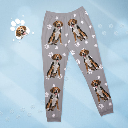 Personalised Pet Photo & Name Pyjamas – woman lounging in cosy round-neck pyjama set featuring a lifelike pet photo and bespoke name print