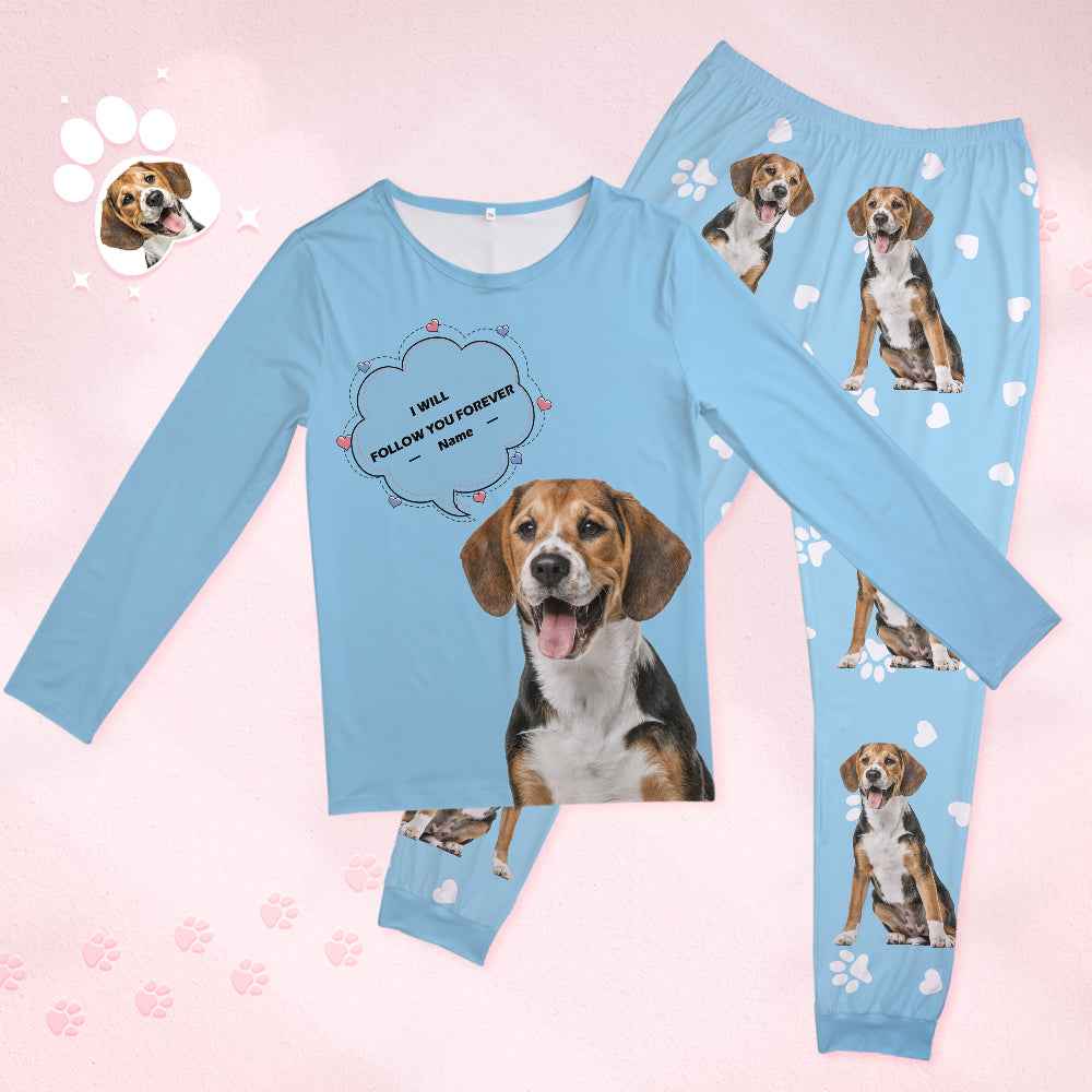 Custom Pet Photo Name Pajamas Personalised Round Neck Dog Cat Lover Pajamas Gift For Women