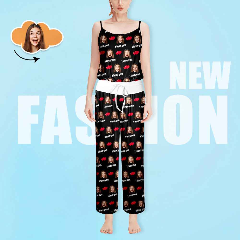 Custom Sleepwear Set With Face Customized Photo Pajamas Gifts for Her Heart & I love you