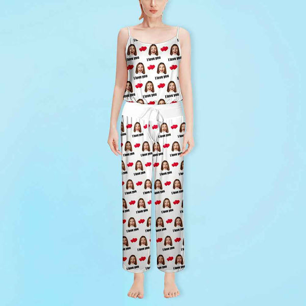 Custom Sleepwear Set With Face Customized Photo Pajamas Gifts for Her Heart & I love you