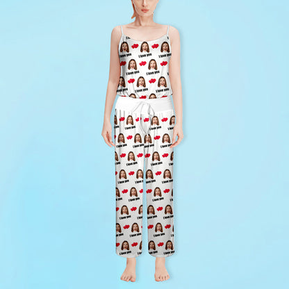 Personalised pyjamas flatlay – camisole and shorts set with vivid custom face print and soft breathable fabric