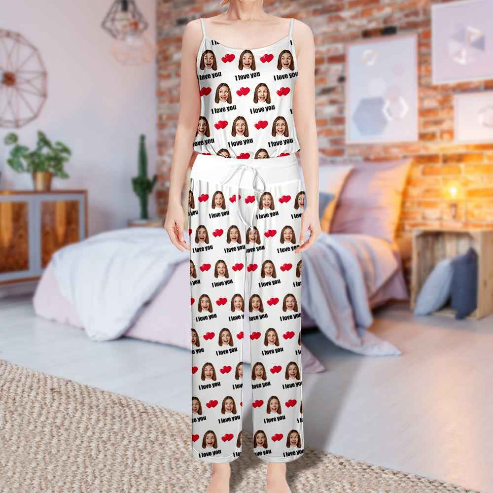 Custom Sleepwear Set With Face Customized Photo Pajamas Gifts for Her Heart & I love you