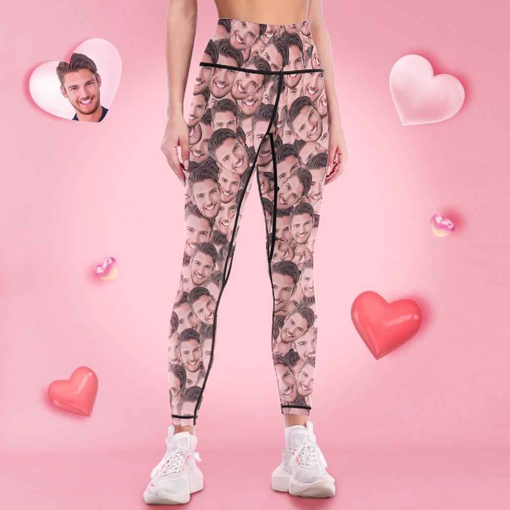Custom Face Yoga Pants for Women Long Style Funny Valentine's Day Gift