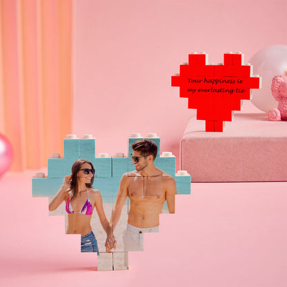 Disassembled heart-shaped interlocking bricks laid out to show removable pieces for DIY assembly — personalised keepsake activity