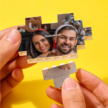 Close-up of personalised heart-shaped custom photo block showing UV printing detail and vivid colours on durable PVC