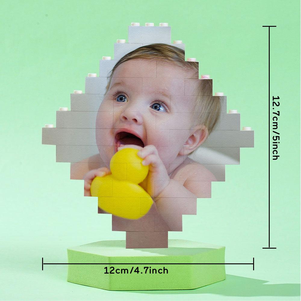 Close-up of the edges and finish on a personalised photo lozenge brick — high-quality custom photo printing for kids toys