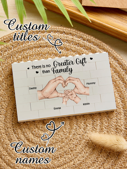 Small personalised building brick family puzzle dimensions and scale example – compact PVC keepsake gift for Mum
