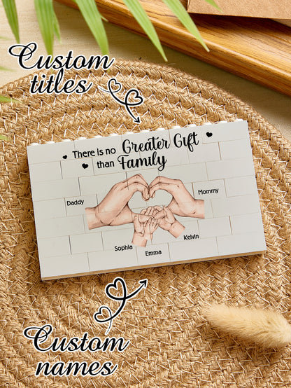 Personalised brick figure family puzzle with one to six children options illustrated – custom family gift for Mum or Grandma